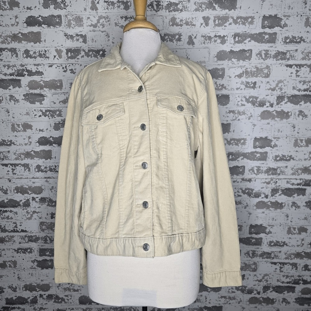 NEW Gap Corduroy Jacket Womens XL Beige Button Closure Western Puff Sleeve Crop